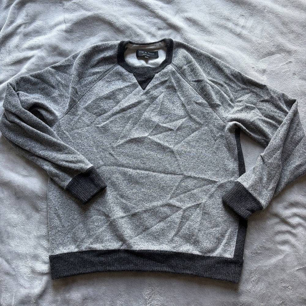 Rag & Bone Sweater Men Large Gray Merino Wool Blend Crew Pullover Long Sleeve